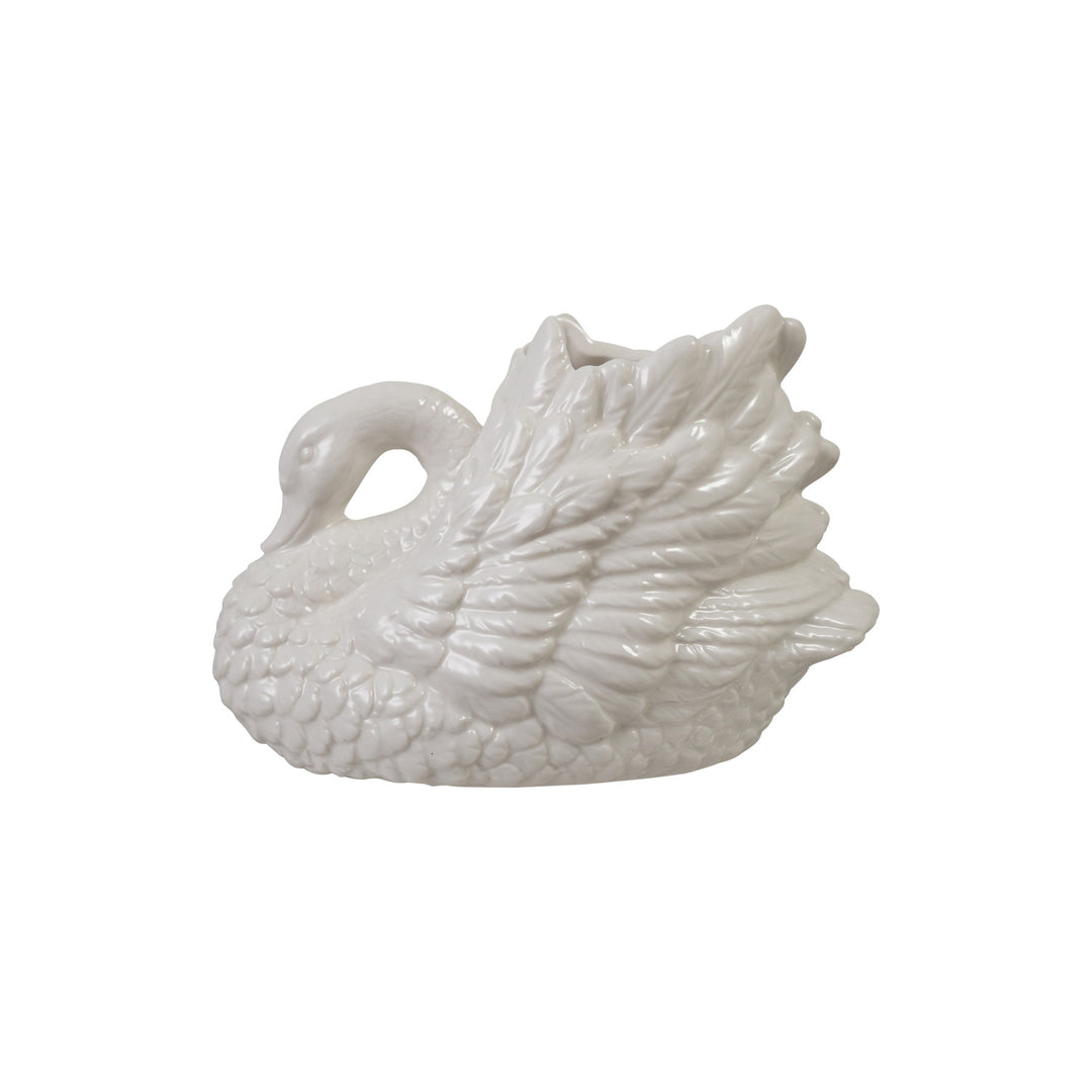 Stoneware Swan Shaped Vase, White
