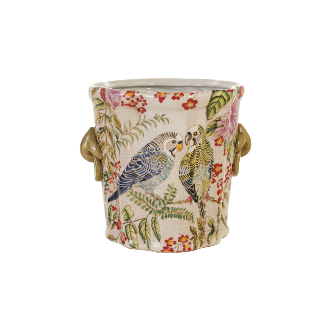 Hand-Painted Stoneware Planter/Vase with  Handles (Each Will Vary)