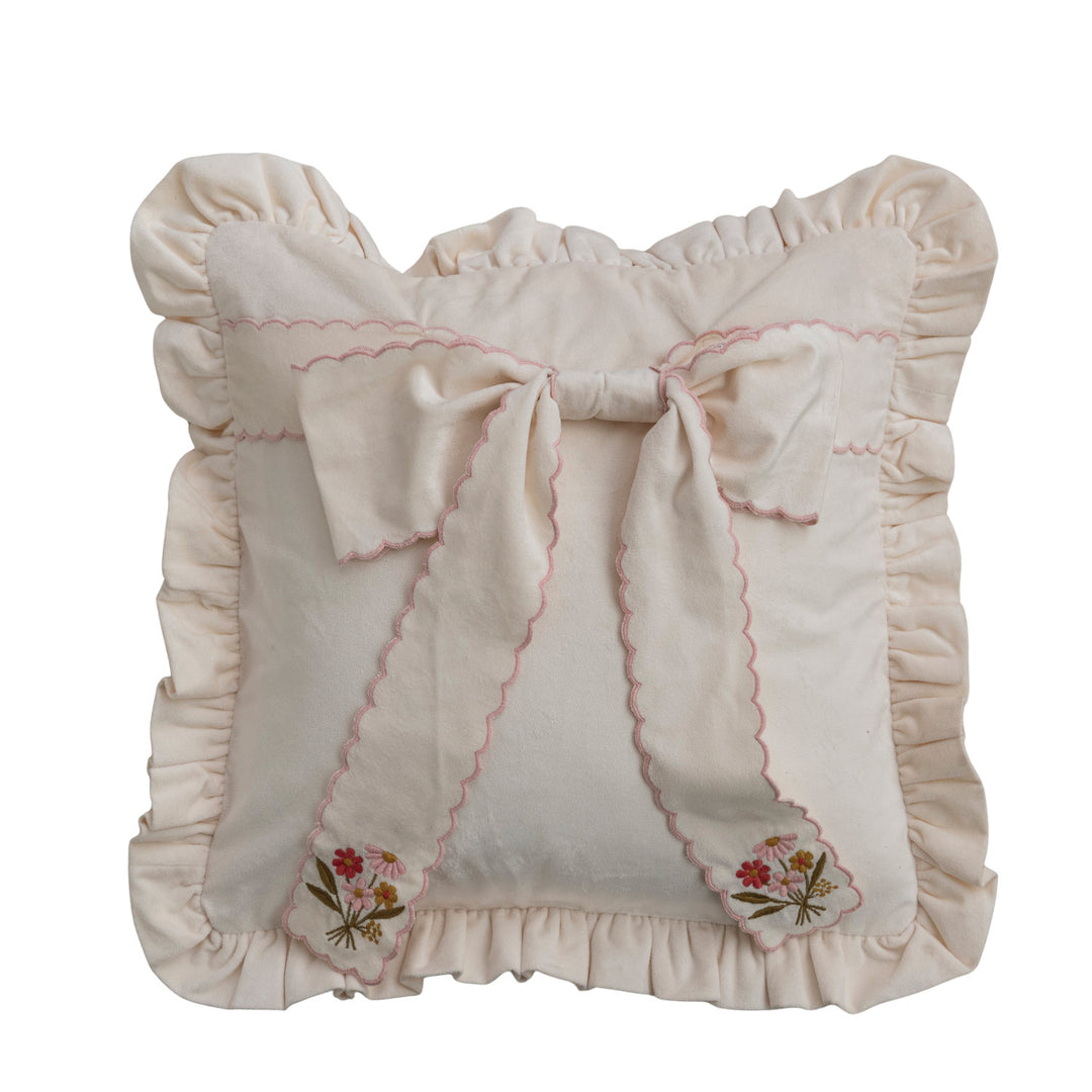 18" Square Fabric Pillow with Scalloped 3D Bow & Cotton Back