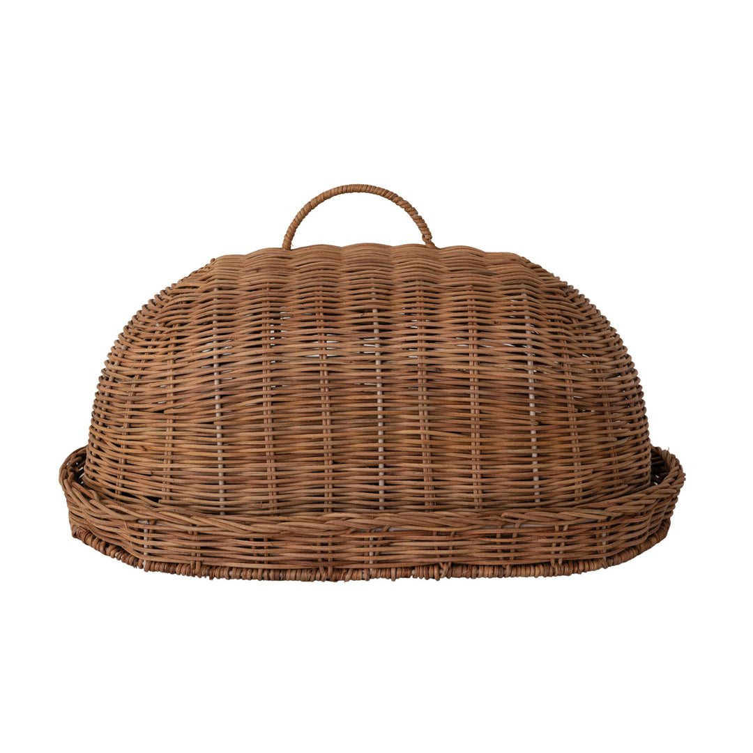 Decorative Hand-Woven Rattan Tray & Cloche/Cover,