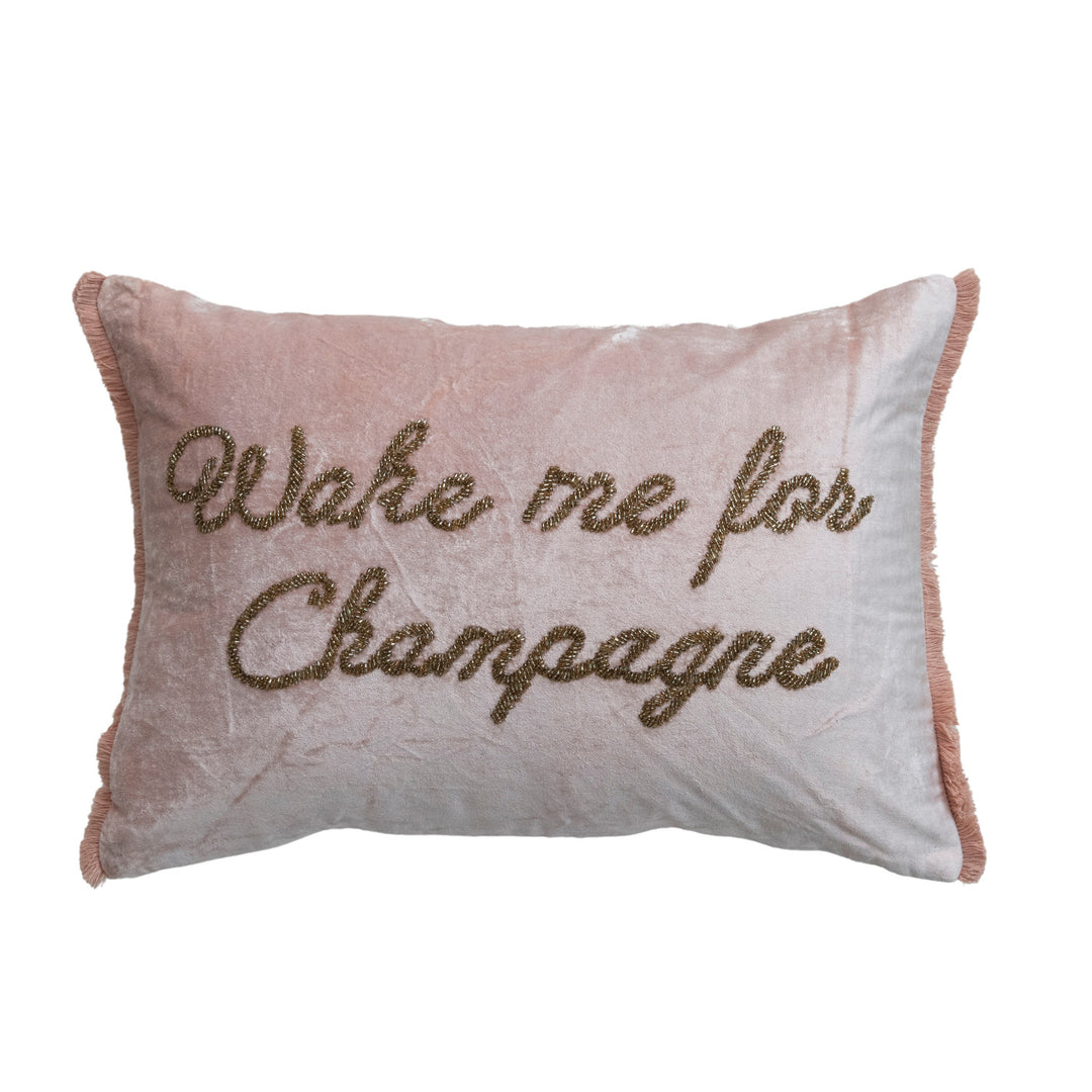 Viscose & Cotton Velvet Lumbar Pillow "Wake Me For Champagne"