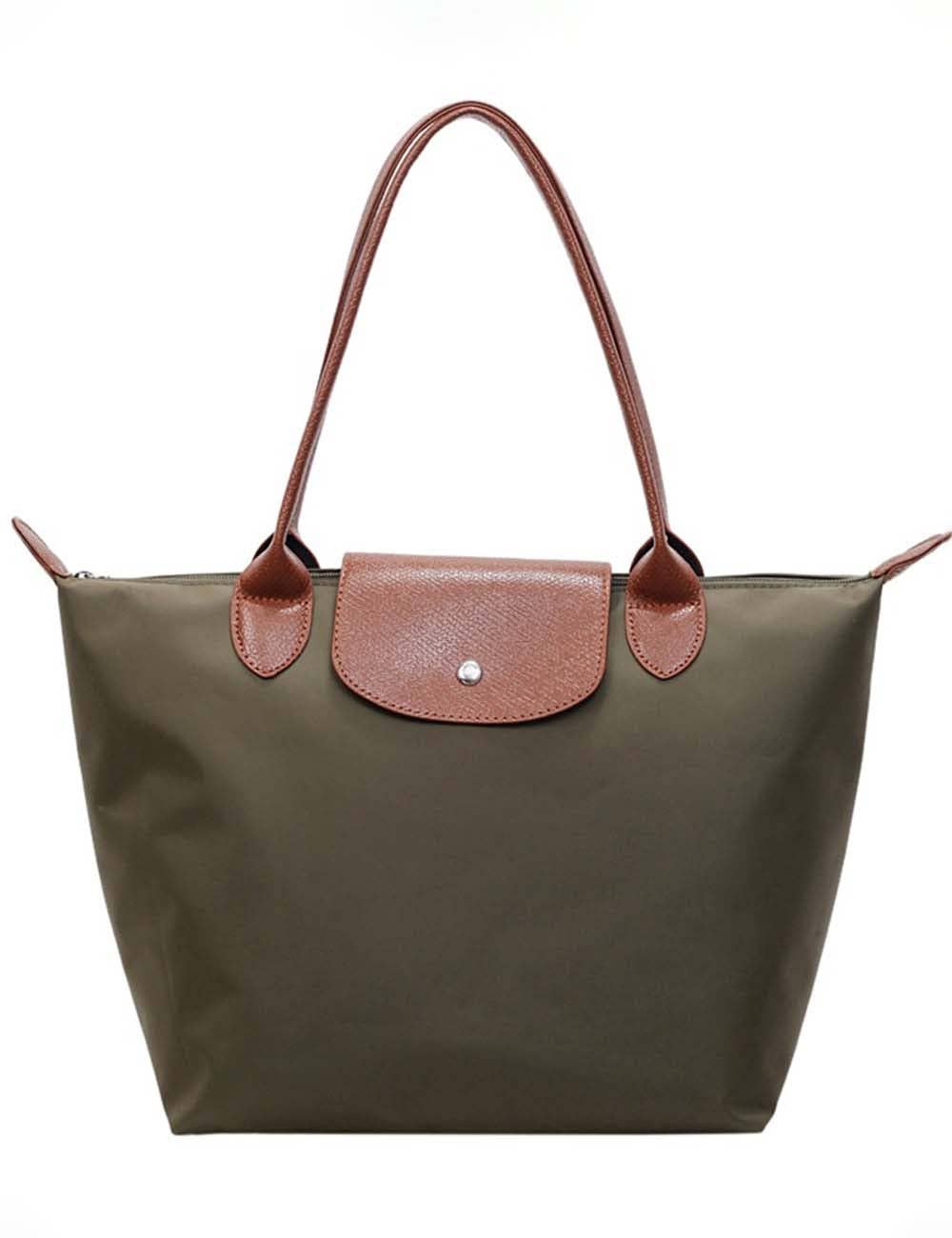Sweetkama - Ladies Color Block Nylon Shoulder Tote Bag: Navy / OS