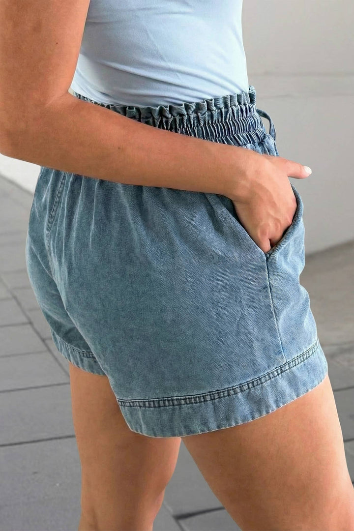 Aapparella - Smocked Elastic Waist Denim Shorts | S-XL : Dusk Blue / 14