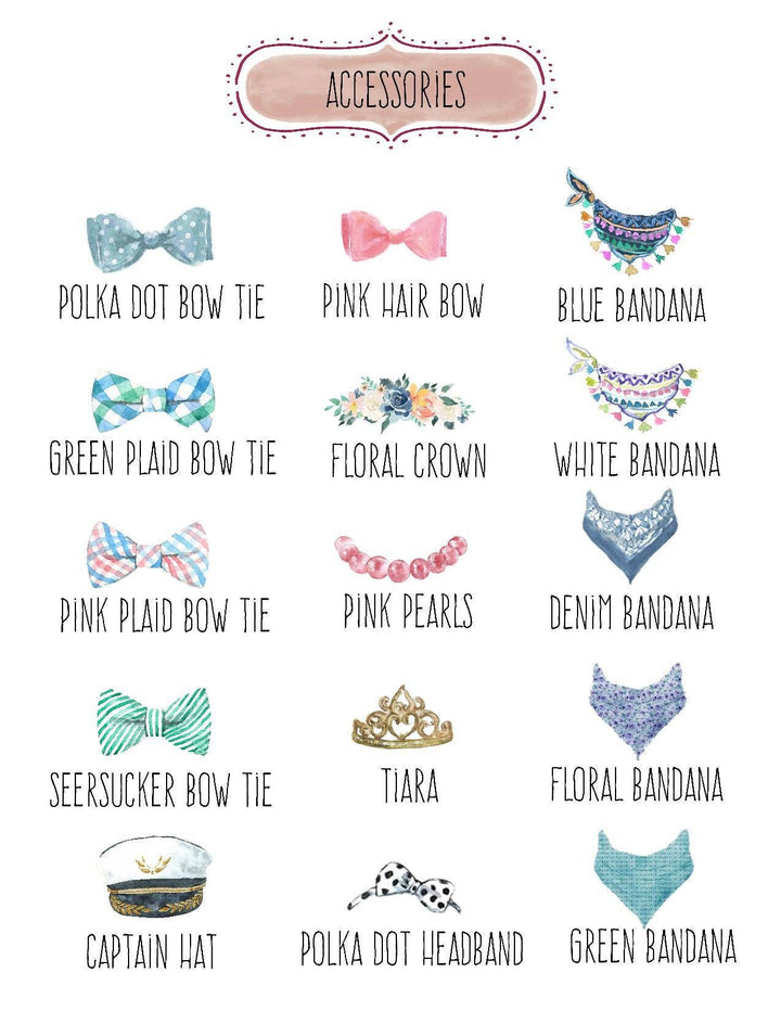 The Preppy Pineapple Home - Brittany Spaniel Flour Sack Tea Towel, Personalized Pet Gift: Seersucker Bow Tie / Blue Polka Dot Oval