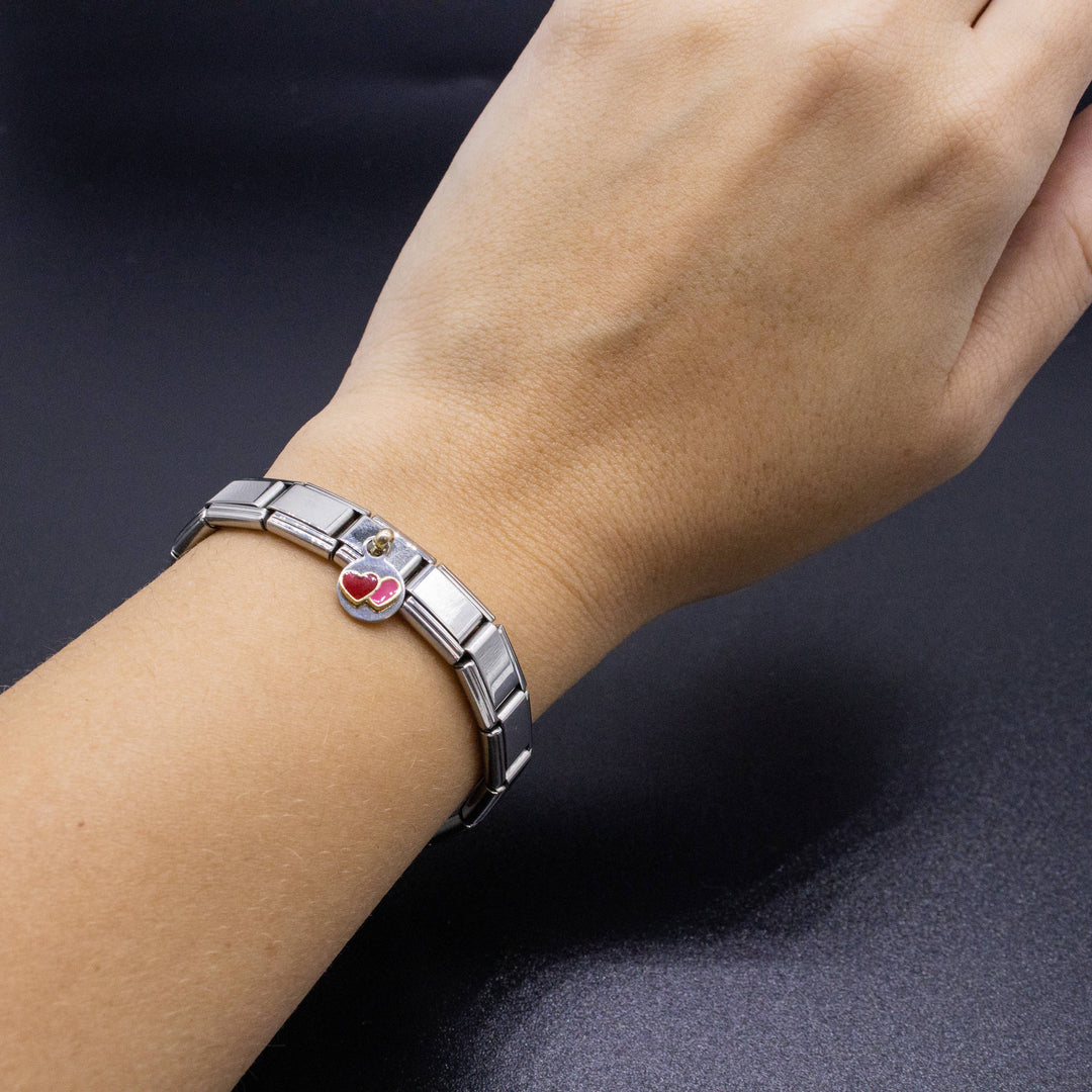 Natalia - Italian Bracelet Dangle Charm - Red & Pink Hearts 9mm Links