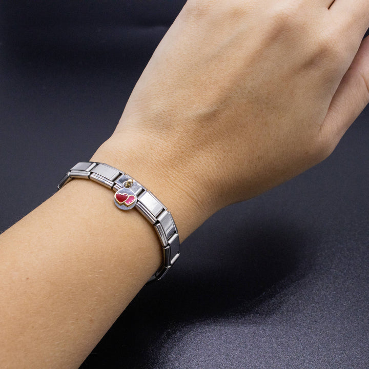 Natalia - Italian Bracelet Dangle Charm - Red & Pink Hearts 9mm Links