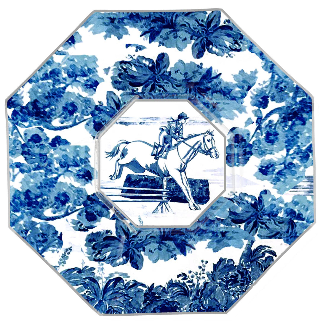 Marye-Kelley - Equestrian Jumper Toile Blue Decoupage Plate: 5" Octagonal