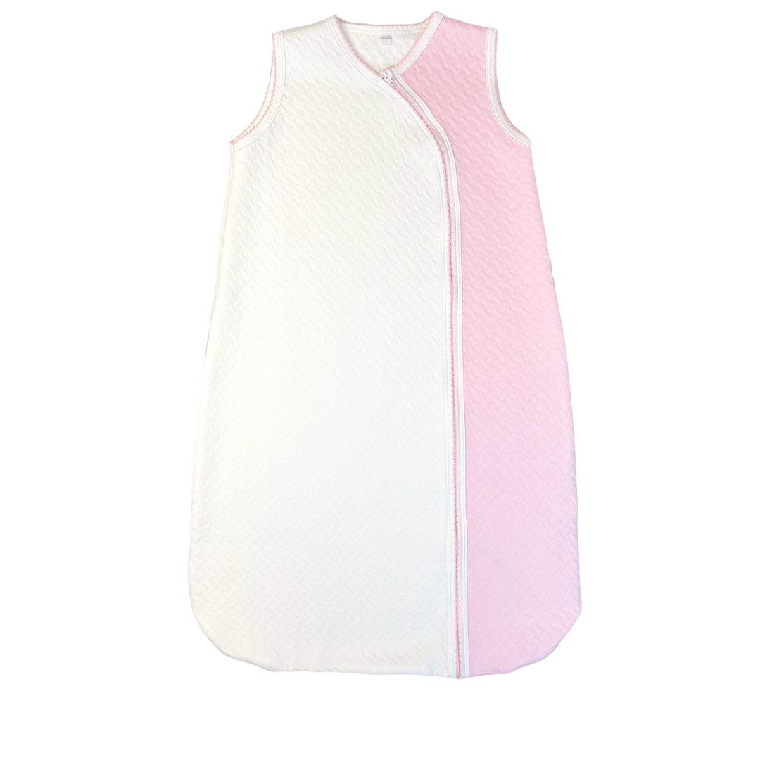 MARCELA - Pima Cotton Sleep Sack w/ Zipper: White with Pink / 0-6 Months