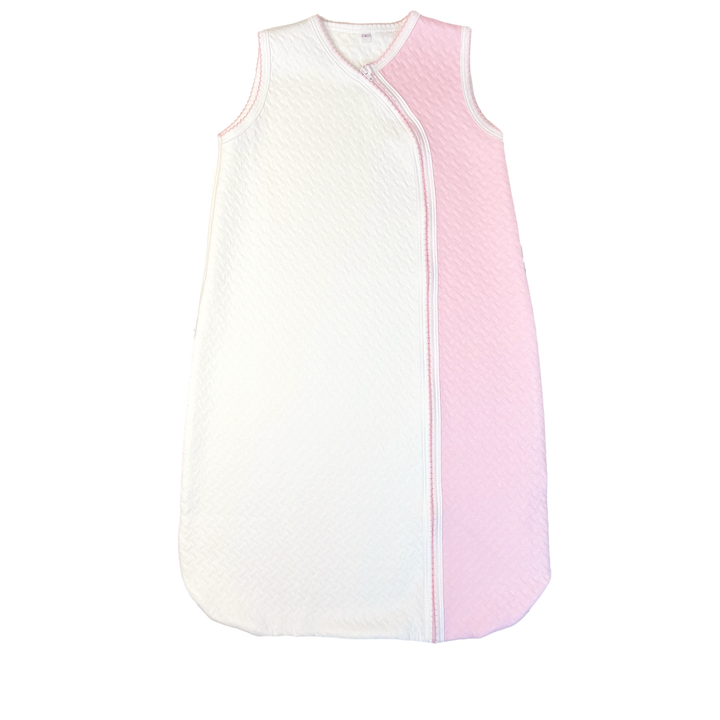 MARCELA - Pima Cotton Sleep Sack w/ Zipper: White with Pink / 0-6 Months
