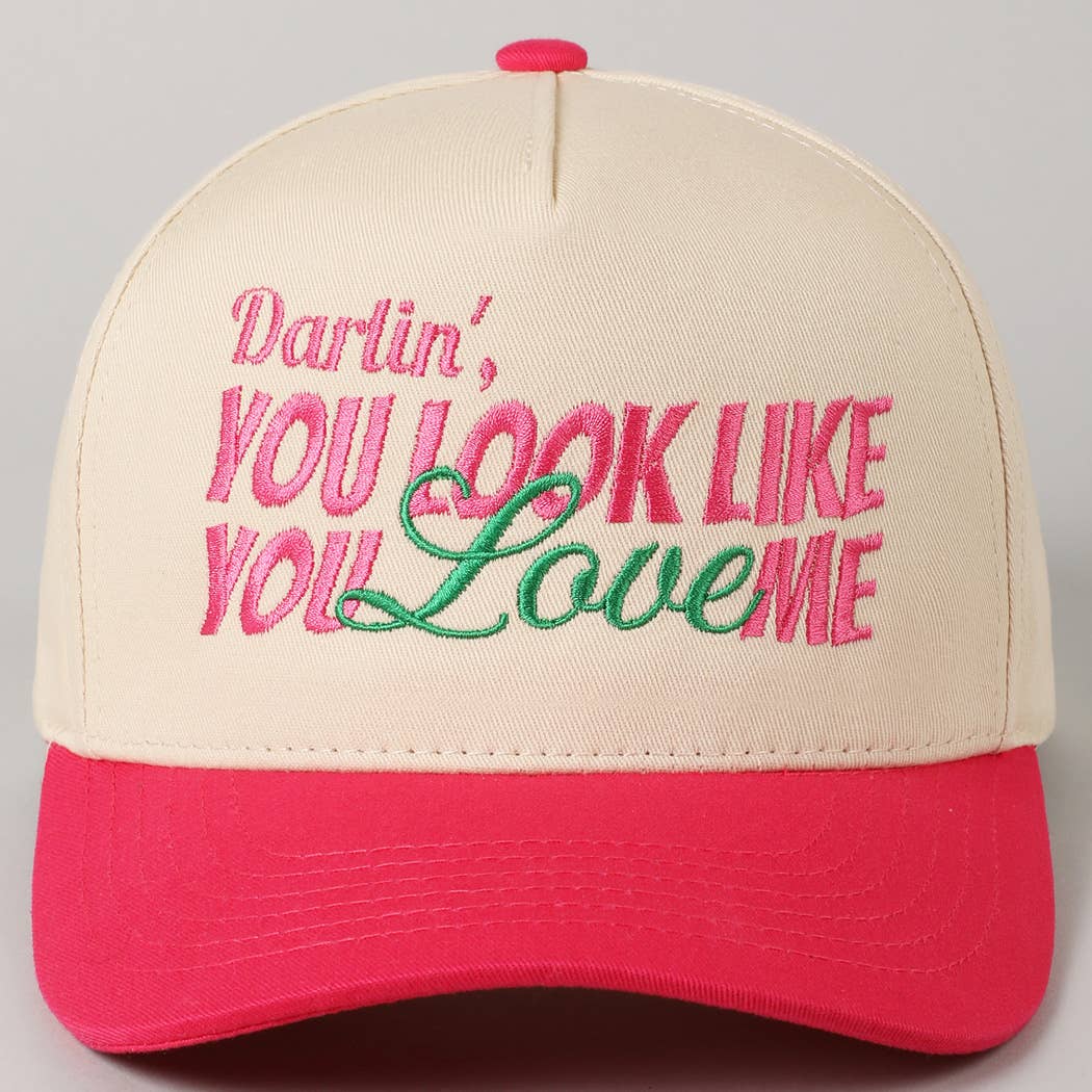 Fashion City - You Look Like You Love Me Embroidery Trucker Hat: Light Pink / ONE SIZE