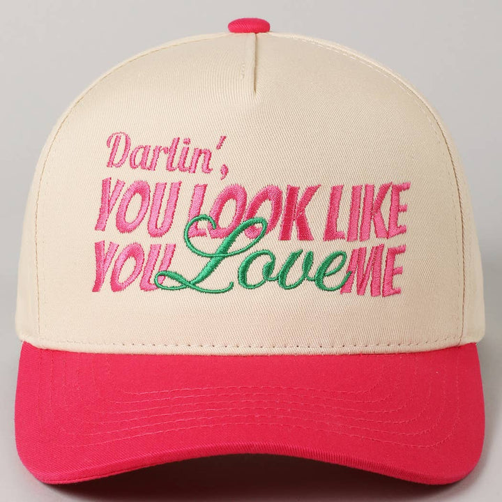Fashion City - You Look Like You Love Me Embroidery Trucker Hat: Light Pink / ONE SIZE