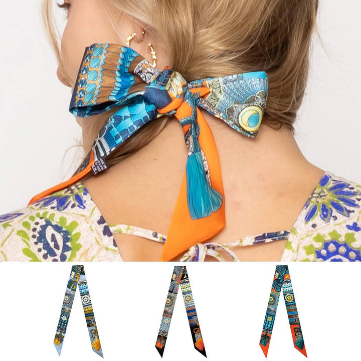 Fashion City - Tassel Pattern Print Light Weight Twilly Scarf : ORA / ONE SIZE