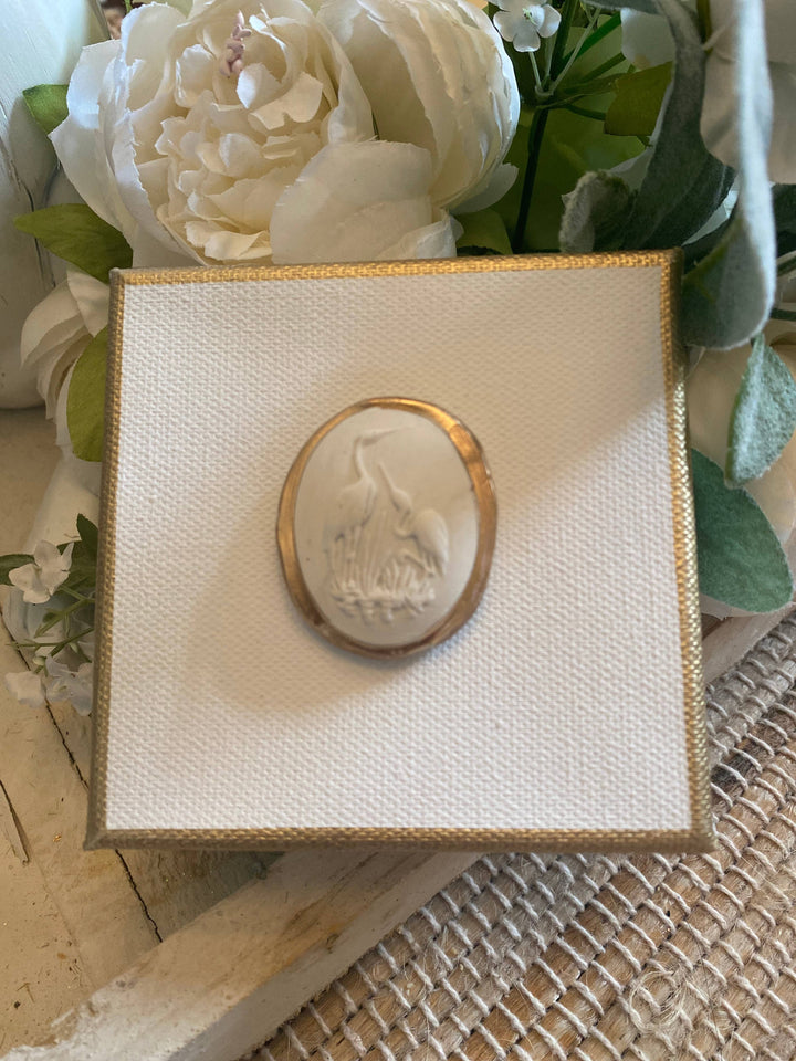 Rouge 225 - Gold Leaf Edged Gilded Egret Intaglio Canvas: Package in Cello Bag with Ribbon