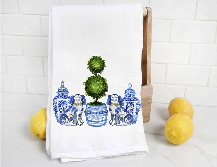 The Preppy Pineapple Home - Personalized Chinoiserie Staffordshire Ginger Jar Tea Towel