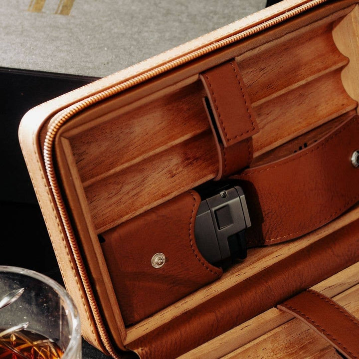 Fluid And Fire - Regis 6-Slot Leather Travel Case – Cutter, Torch & Humidity Chamber: Maroon Case + Torch Lighter With Built-in Cutter