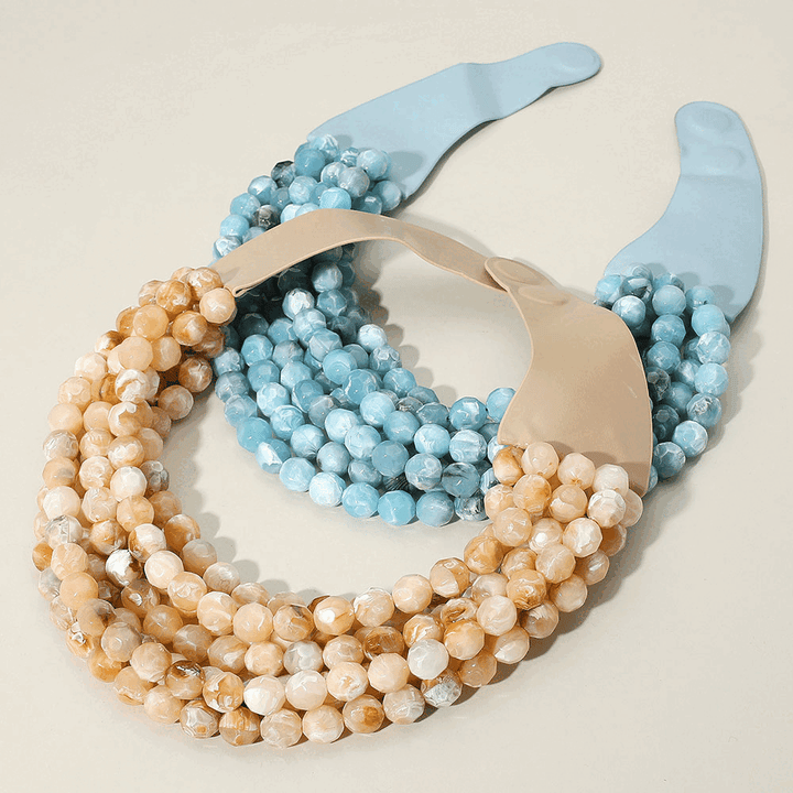 Sensibling Corp. - Marbled Faceted Ball Beaded Multi Layered Faux Leather Magnetic Necklace: Navy