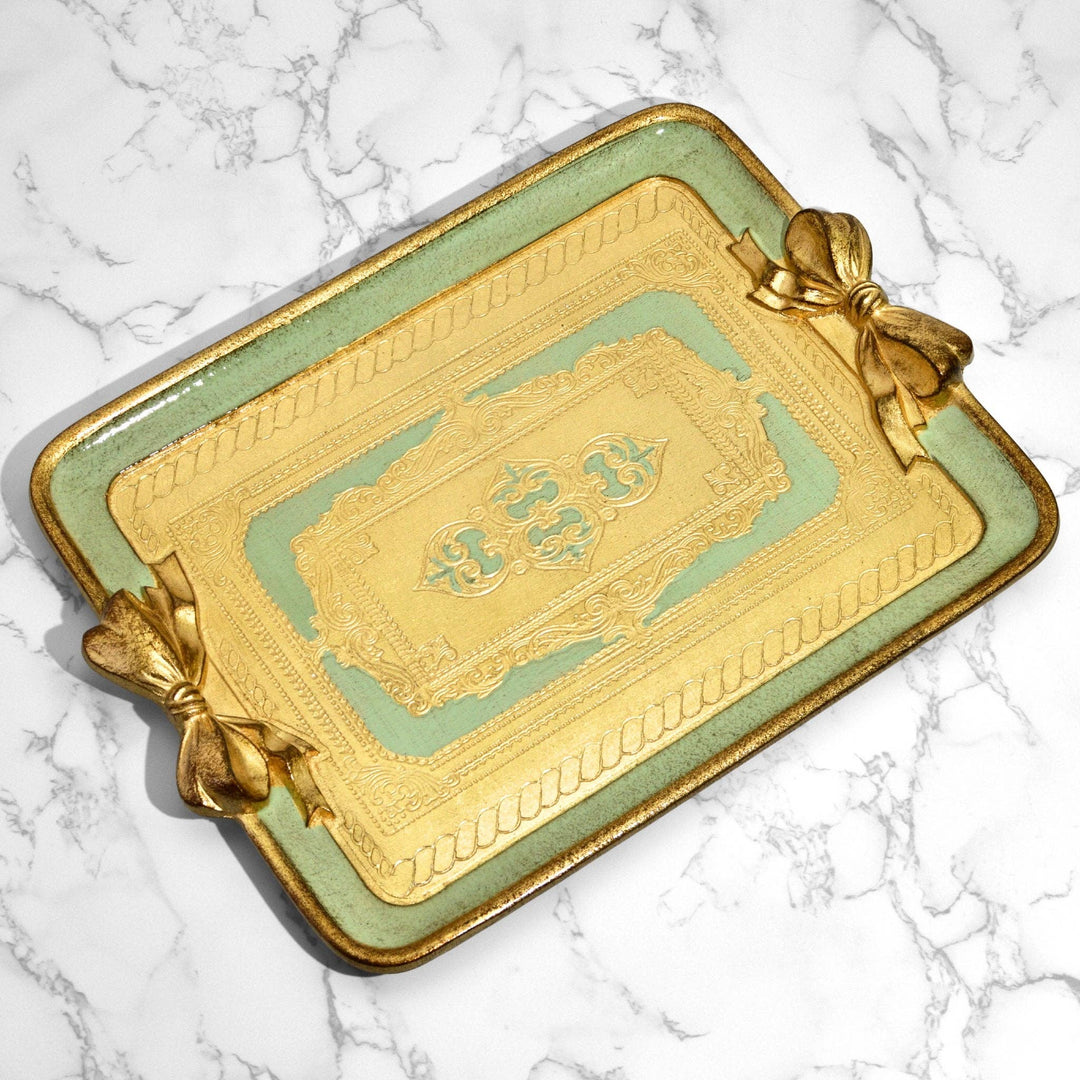 Florentine Carved Rectangle Bow Tray, Made in Italy: White
