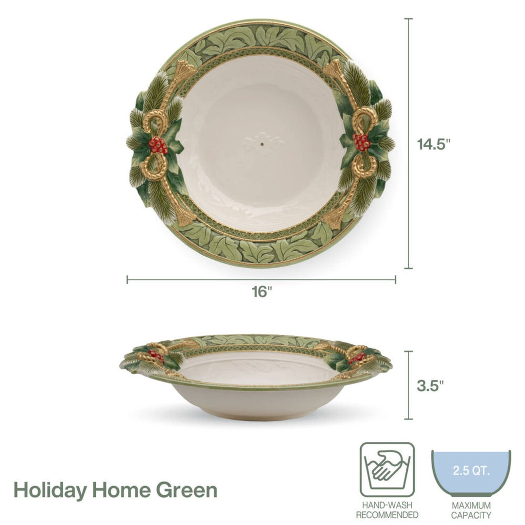 Fitz and Floyd® Mikasa® Pfaltzgraff® - Fitz & Floyd Holiday Hme Green Serve Bowl Gift Box Pkg: Green / Earthenware / Holiday