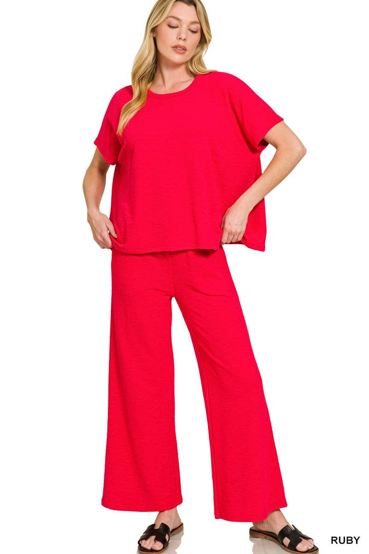 42POPS -  Cotton Slub Top & Pants 2pc Set - Zenana: ASH JADE-182904 / M