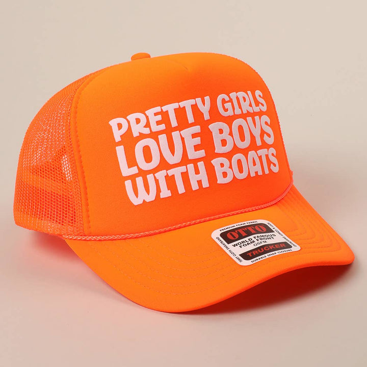 Fashion City - Pretty Girls Love Boys With Boats Text Print Mesh Back Cap: Pink / ONE SIZE