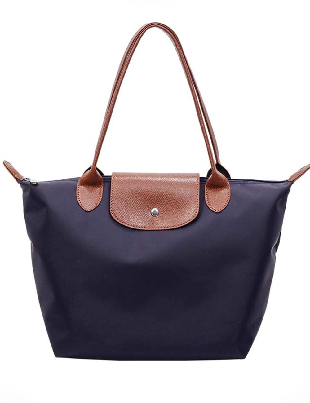 Sweetkama - Ladies Color Block Nylon Shoulder Tote Bag: Navy / OS