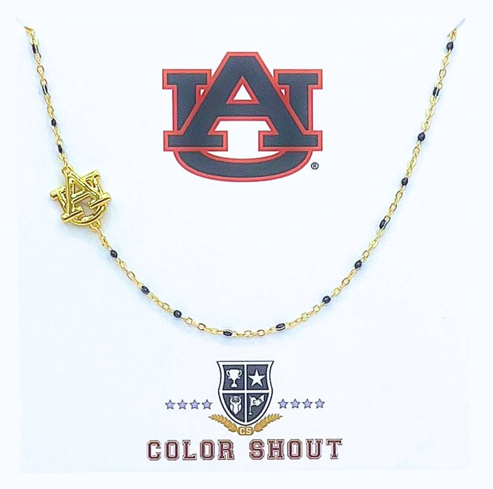 Color Shout - The College Logo Necklace: Side Set Logo on Enamel Bead Necklace: Georgia