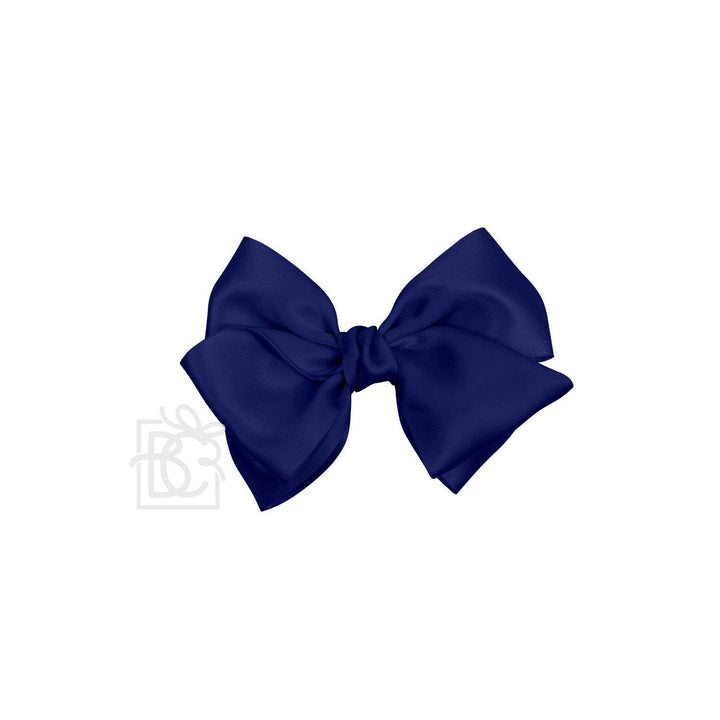 Beyond Creations, LLC - SATIN EUROPEAN BOW W/RUFFLED KNOT ON CLIP: 5" Euro Bow on Med. Alligator Clip / ANTIQUE WHITE