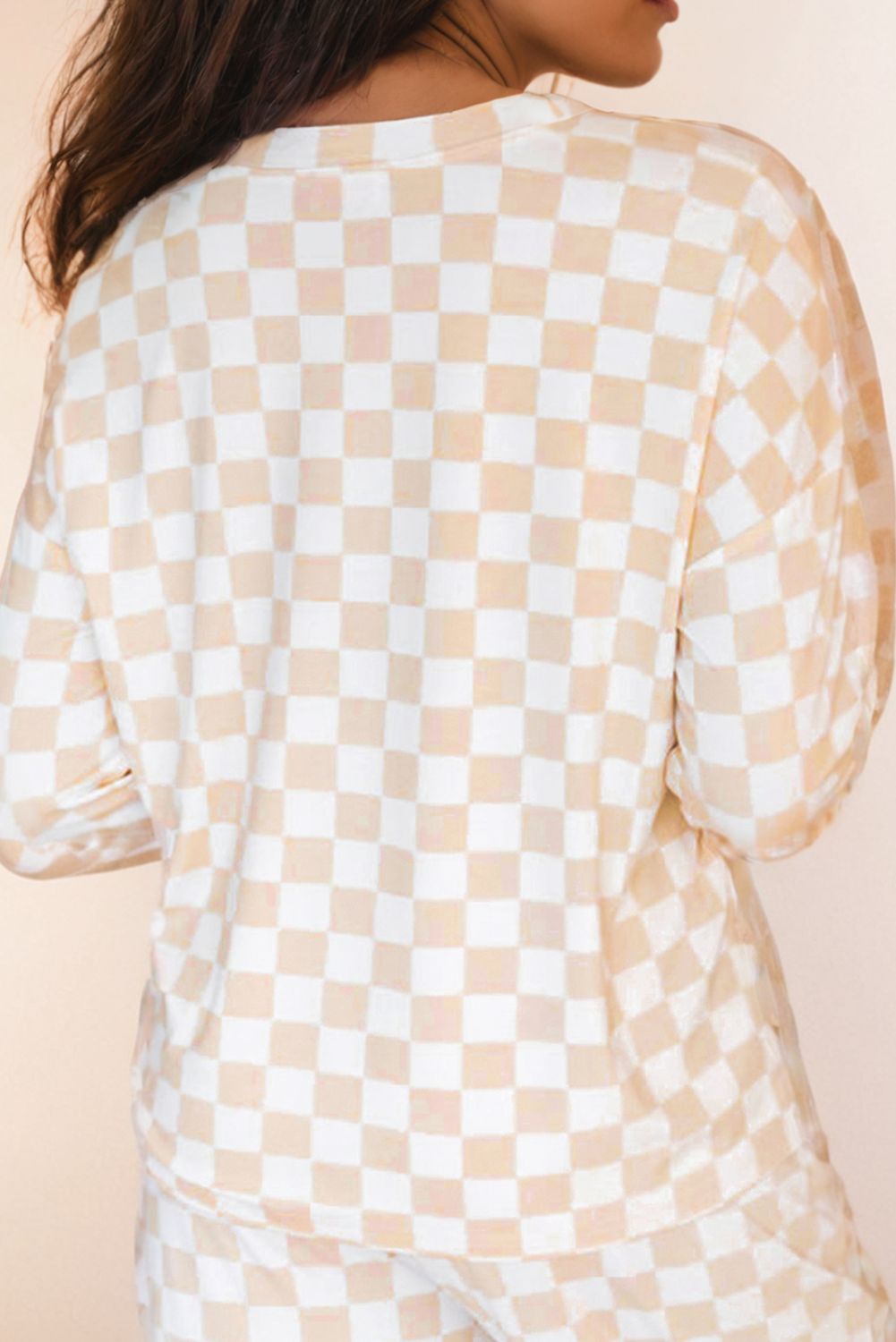 LA Society - Checkered Print Long Sleeve and Pants Set: Beige XL