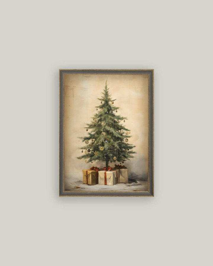 Petal Lane Home - Christmas Tree with Presents Framed Antique Art: 11x15