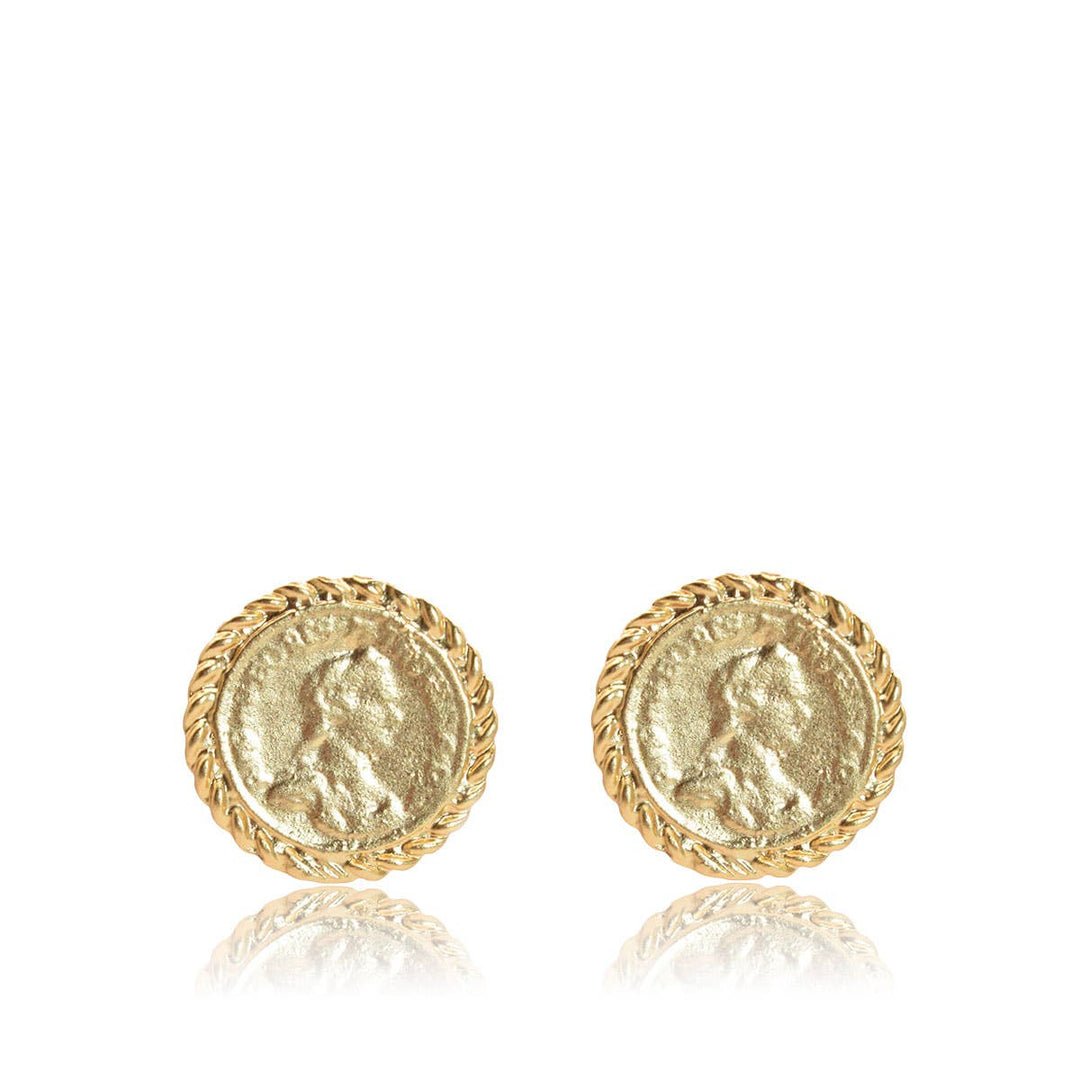 KARINE SULTAN - Old World Coin Stud Earrings - 24K Gold Plated