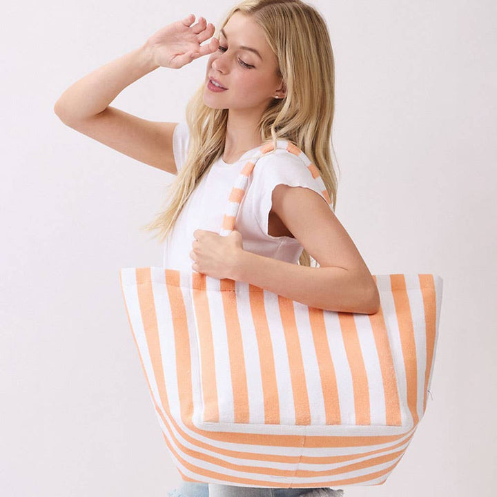 Sensibling Corp. - Striped Terry Tote Bag: Pink&Green