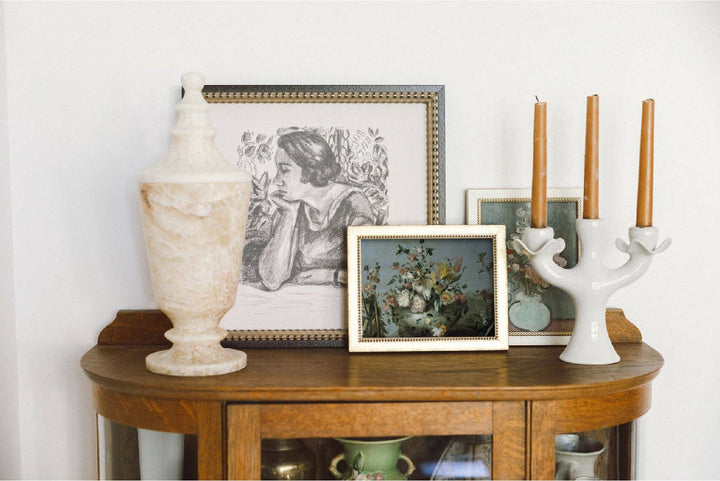 Petal Lane Home - Blue Still Life with Flowers: 9x7