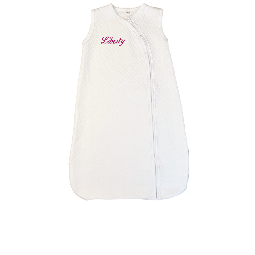 MARCELA - Pima Cotton Sleep Sack w/ Zipper: White with Pink / 0-6 Months