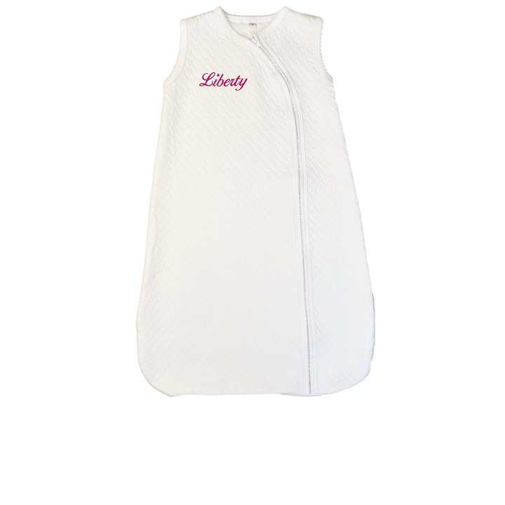 MARCELA - Pima Cotton Sleep Sack w/ Zipper: White with Pink / 0-6 Months
