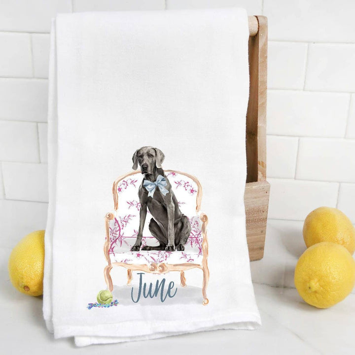 The Preppy Pineapple Home - Weimaraner Tea Towel, Watercolor Pet Portrait: No Accessory / Chinoiserie Chair