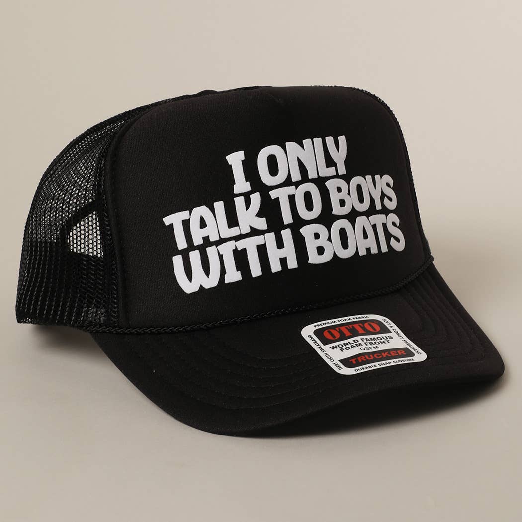 Fashion City - I Only Talk To Boys With Boats Text Mesh Back Cap: NEON BLUE / ONE SIZE