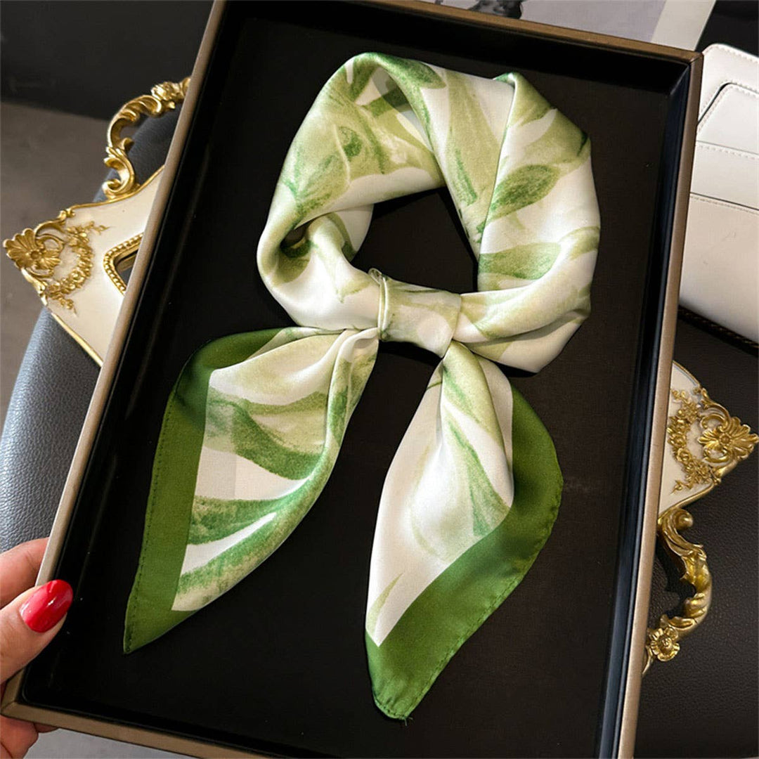 ACCITY - Lotus & Peony Print Satin Square Scarf for Summer_CWASC1429: BLUEORANGE / (OS) 3