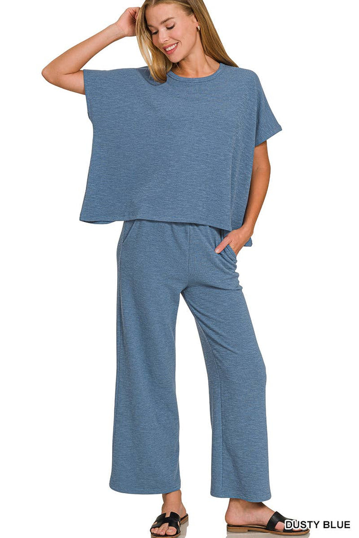 42POPS -  Cotton Slub Top & Pants 2pc Set - Zenana: LT NAVY-182912 / S