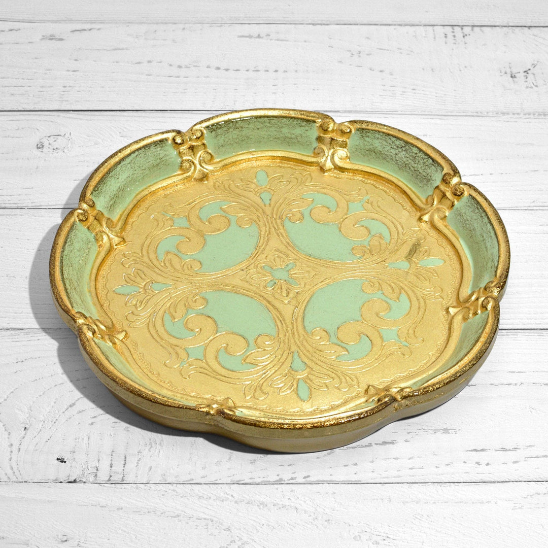 Florentine Carved Wood Round Deep Tray, Made in Italy: Black