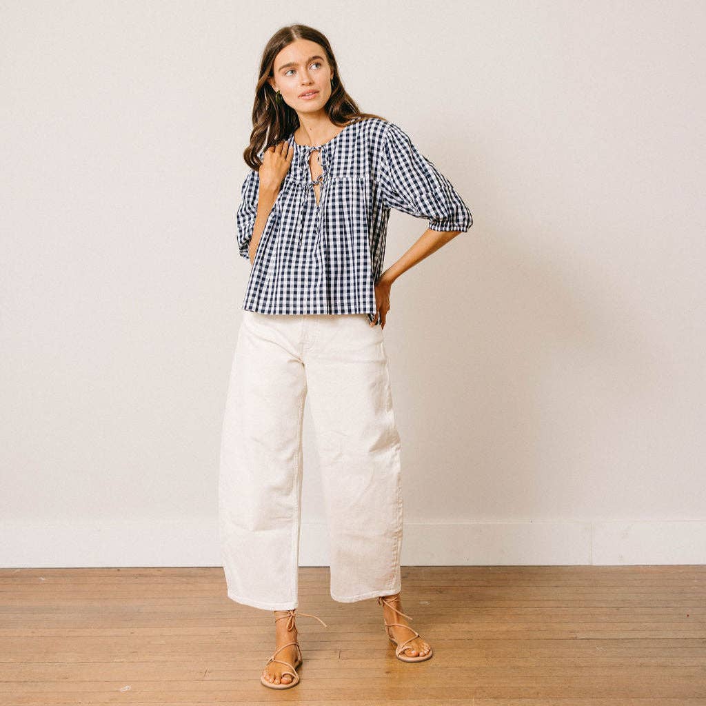 Sunshine Tienda - Navy Gingham Mira Top: S