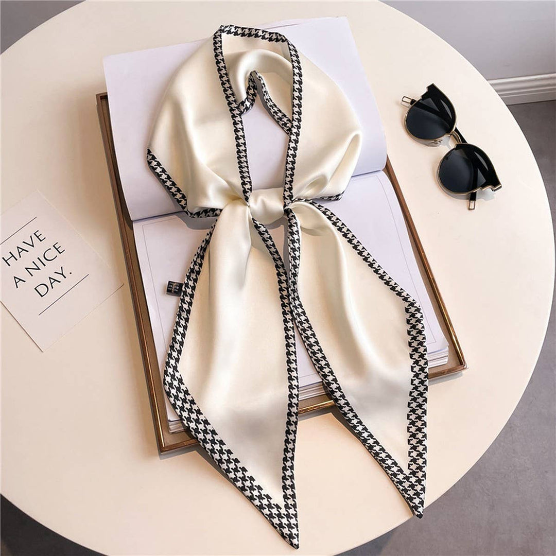 ACCITY - NARROW RIBBON ANGLED PRINTED SILK  HEAD SCARF_CWASC1527: GREY / (OS) 1