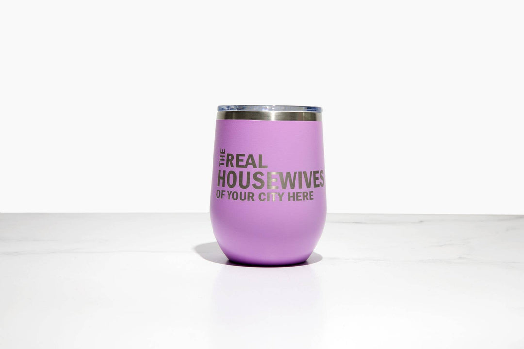 Calm Down Caren - Real Housewives of YOUR CUSTOM CITY Polar Camel Wine Tumbler: Pink