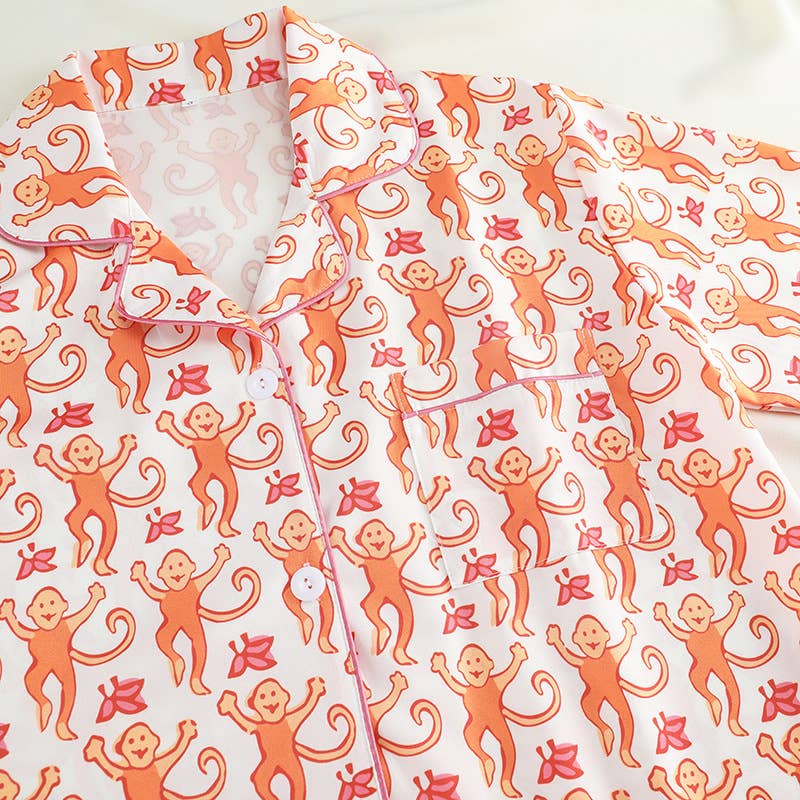 Rosa Clothing - Cute Comfy Monkey Print Long Sleeve Pajama Set: Blue