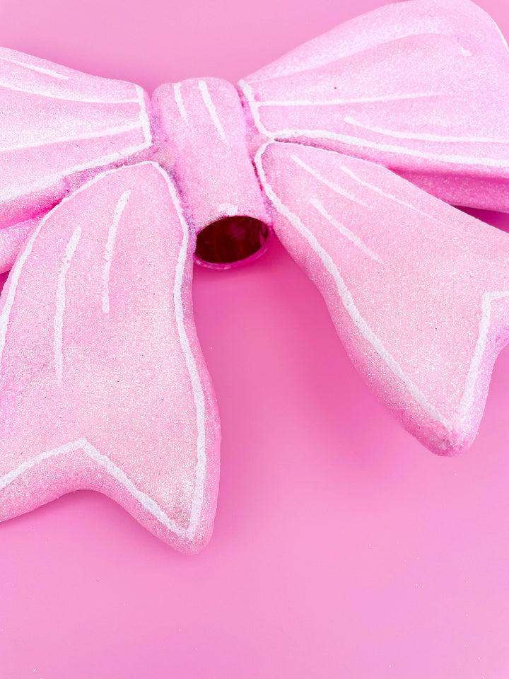 Rock Paper Scissors - Pink Glitter Bow Christmas Tree Topper 