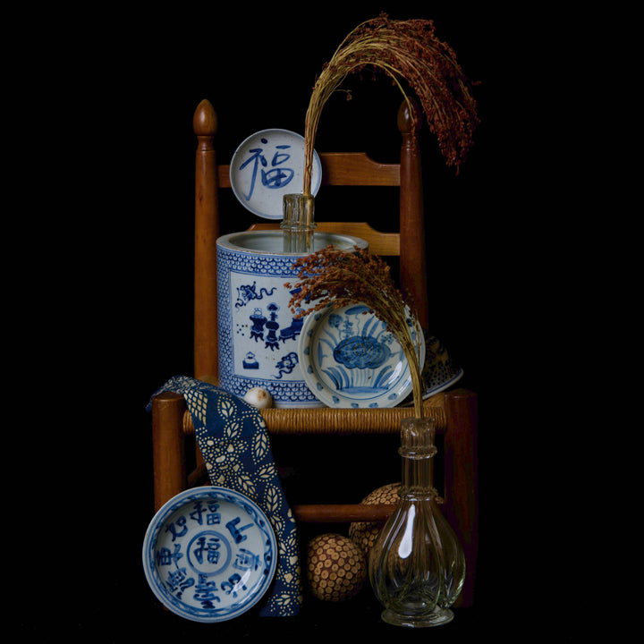 Cobalt Guild - Small Blue and White Porcelain Auspicious Couplet Dish