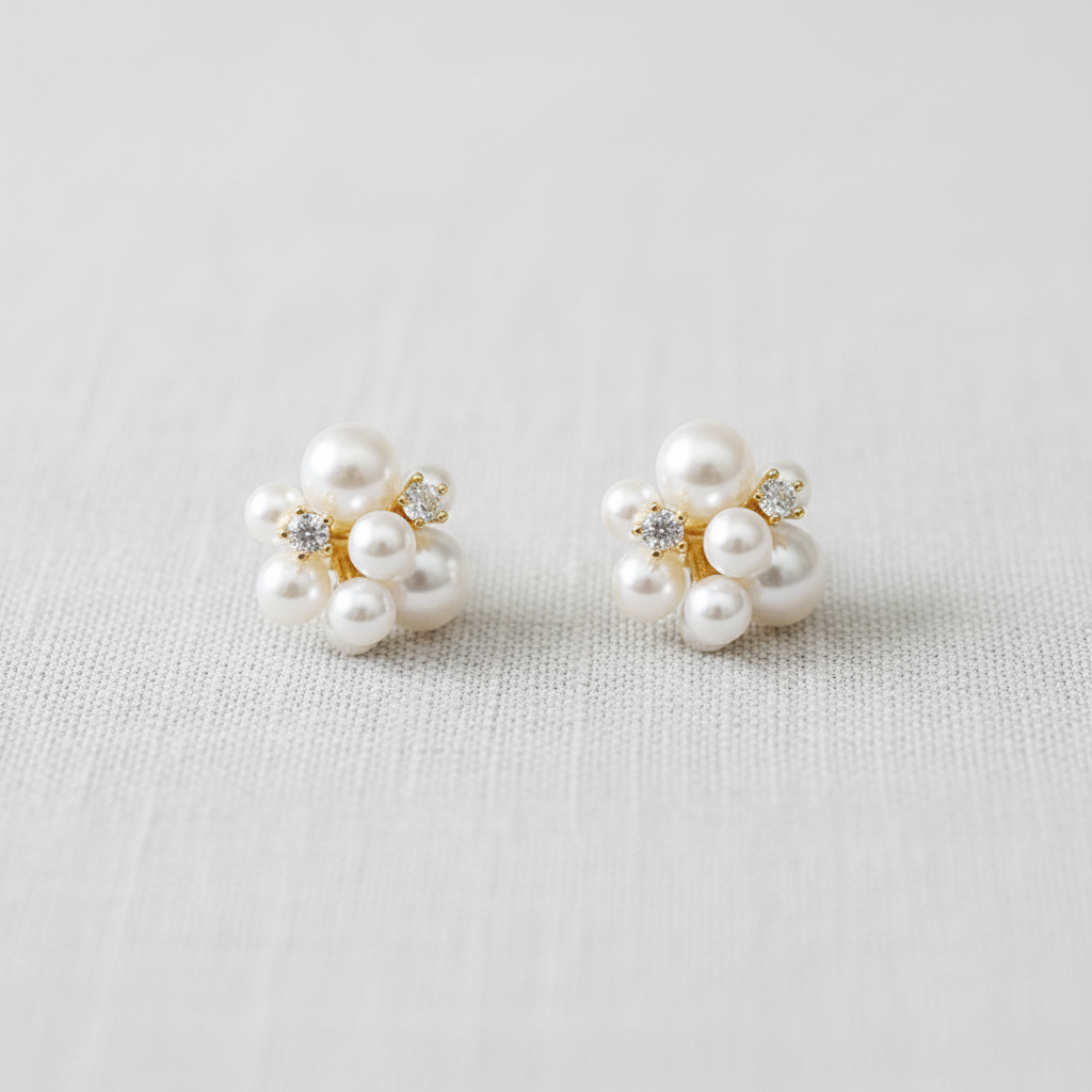 paperln - Vintage Pearl Flower Earrings with Silver