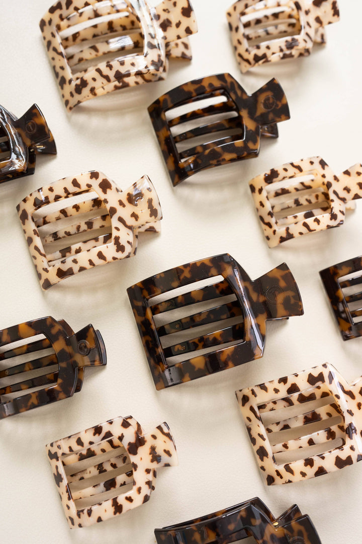 TELETIES - Square Flat Hair Clip | Large | Blonde Tortoise