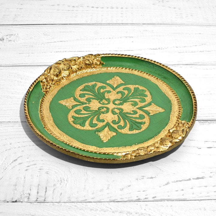 Florentine Carved Wood Small Circle Lemon Tray: Basil Green