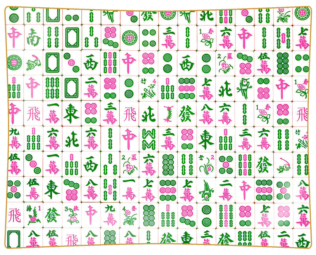 Marye-Kelley - P6660-Pink and Green Mahjong Glass Plate: 6" Square