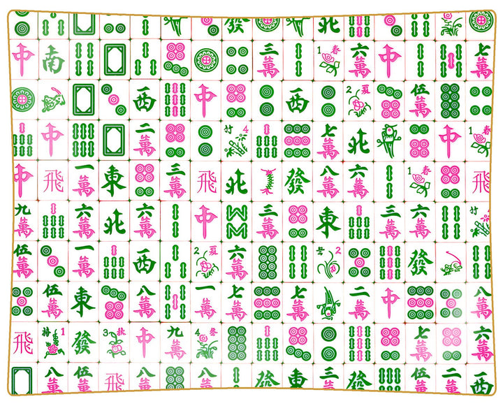Marye-Kelley - P6660-Pink and Green Mahjong Glass Plate: 6" Square